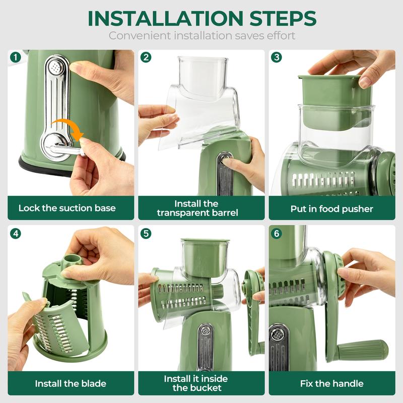 Compact Rotary Grater with 10 Blades for Faster Cooking