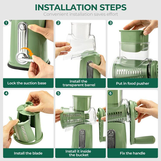 Compact Rotary Grater with 10 Blades for Faster Cooking