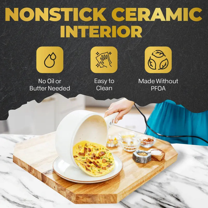 Ceramax Electric Cooker Nonstick Ceramic Skillet Pan with Lid Steamer, Mini Hot Pot for Home Cooking