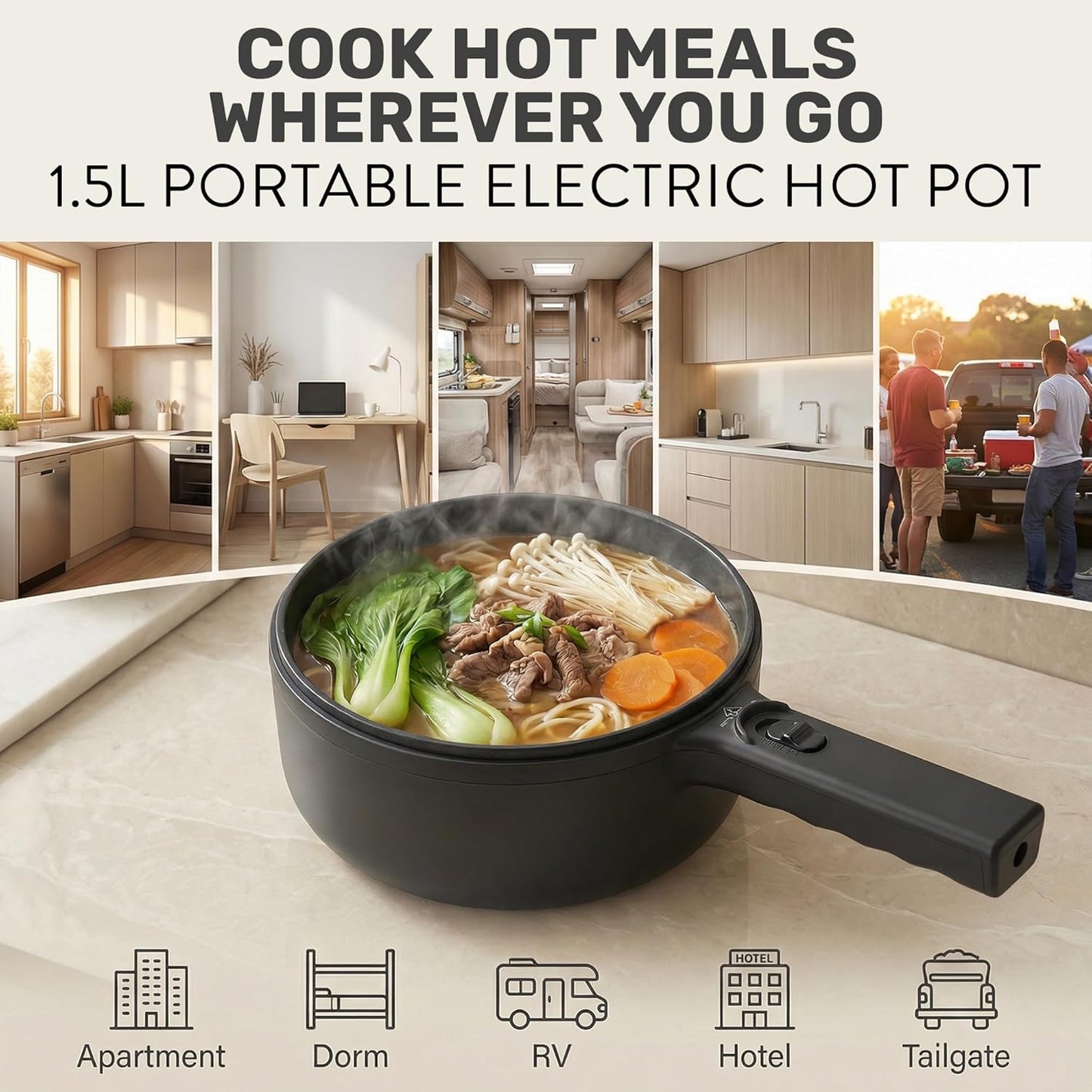 Ceramax Electric Cooker Nonstick Ceramic Skillet Pan with Lid Steamer, Mini Hot Pot for Home Cooking