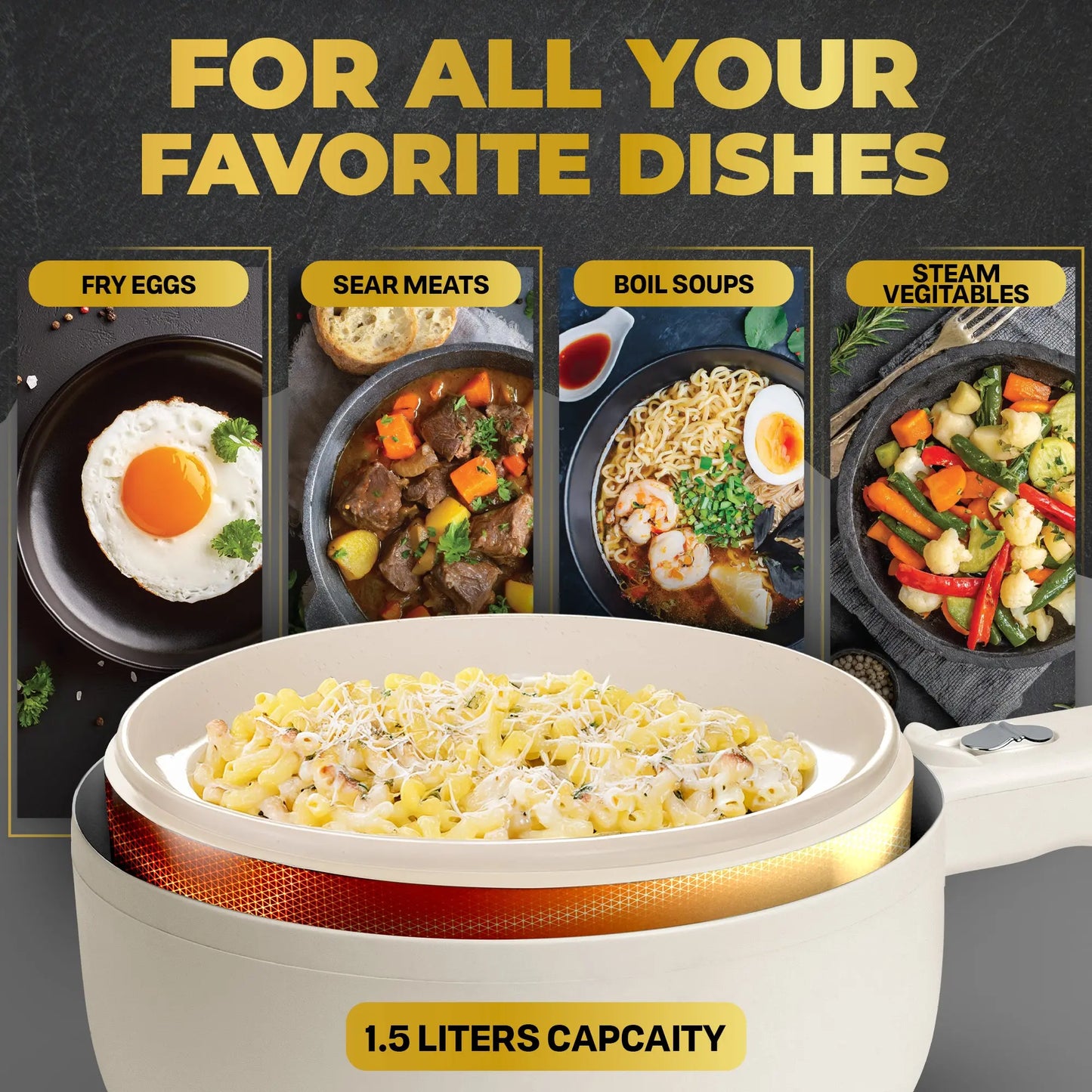 Ceramax Electric Cooker Nonstick Ceramic Skillet Pan with Lid Steamer, Mini Hot Pot for Home Cooking