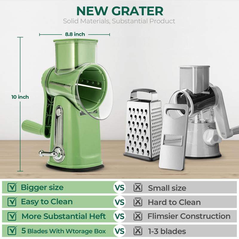 Compact Rotary Grater with 10 Blades for Faster Cooking