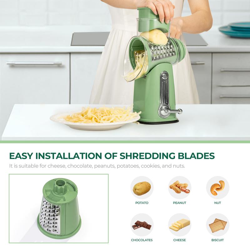 Compact Rotary Grater with 10 Blades for Faster Cooking