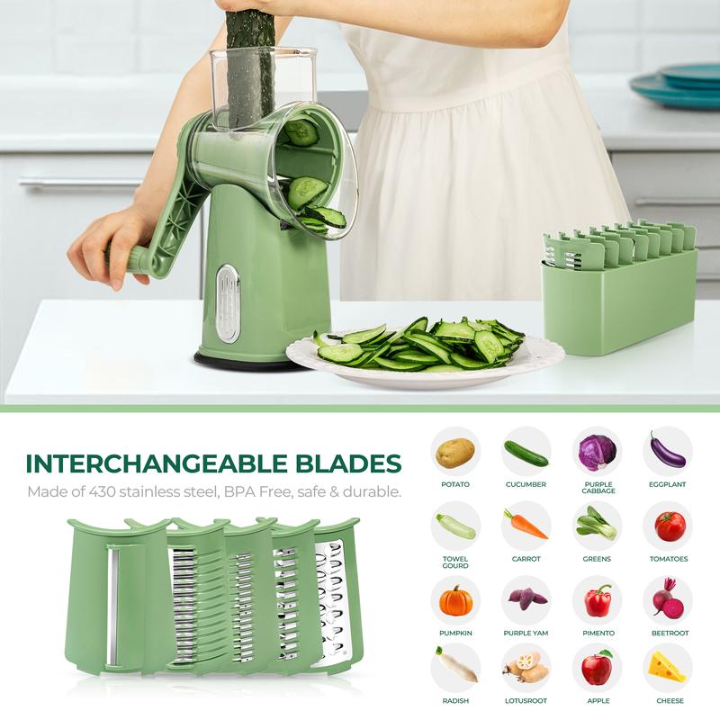 Compact Rotary Grater with 10 Blades for Faster Cooking